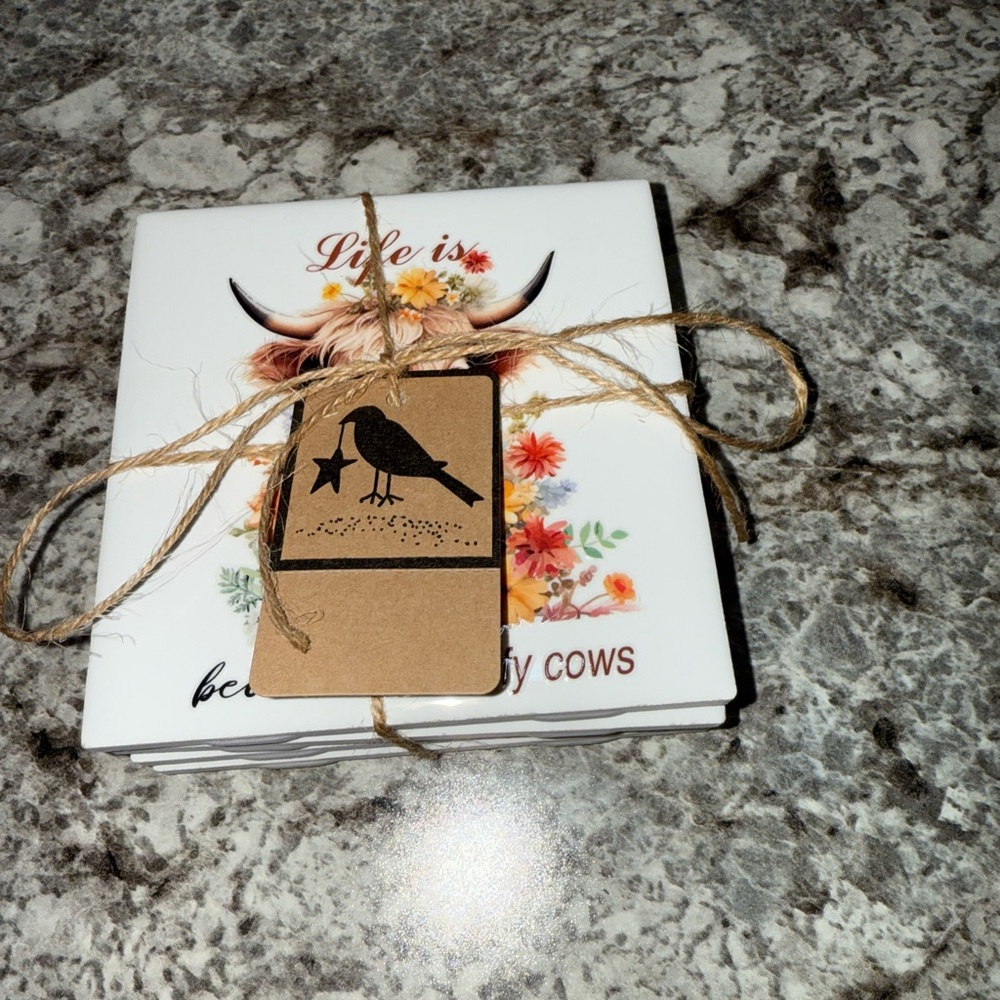 Floral Cow Coasters Set